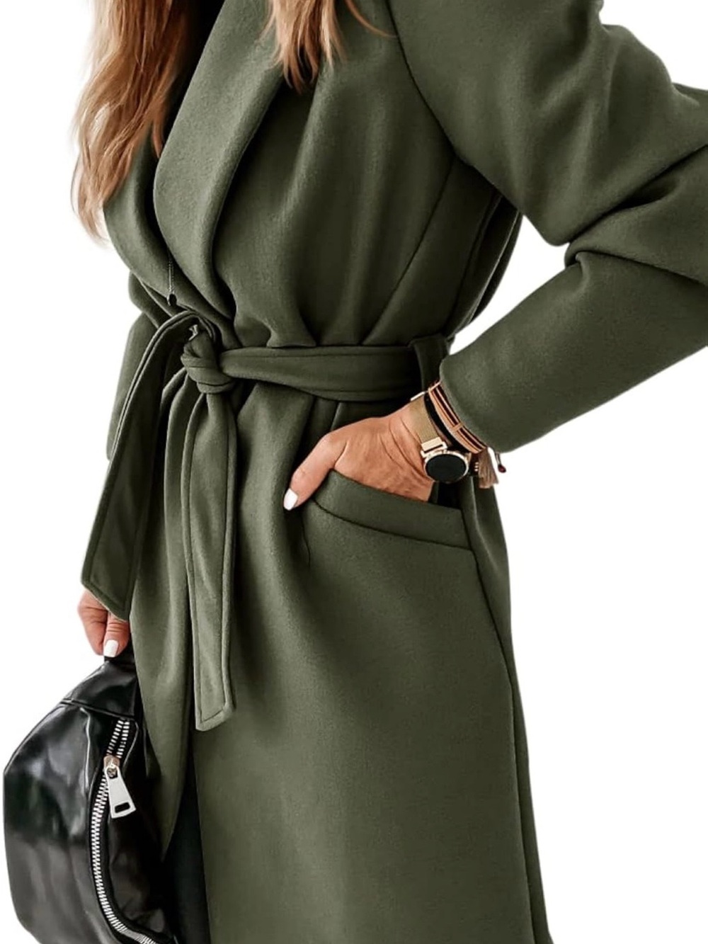 Olive Green Wrap Belted Women's Dress